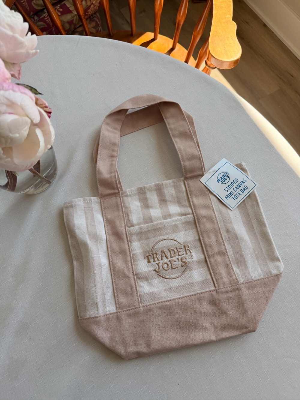 VIRAL 2026 Trader Joe's Beige & Cream Striped Canvas Tote